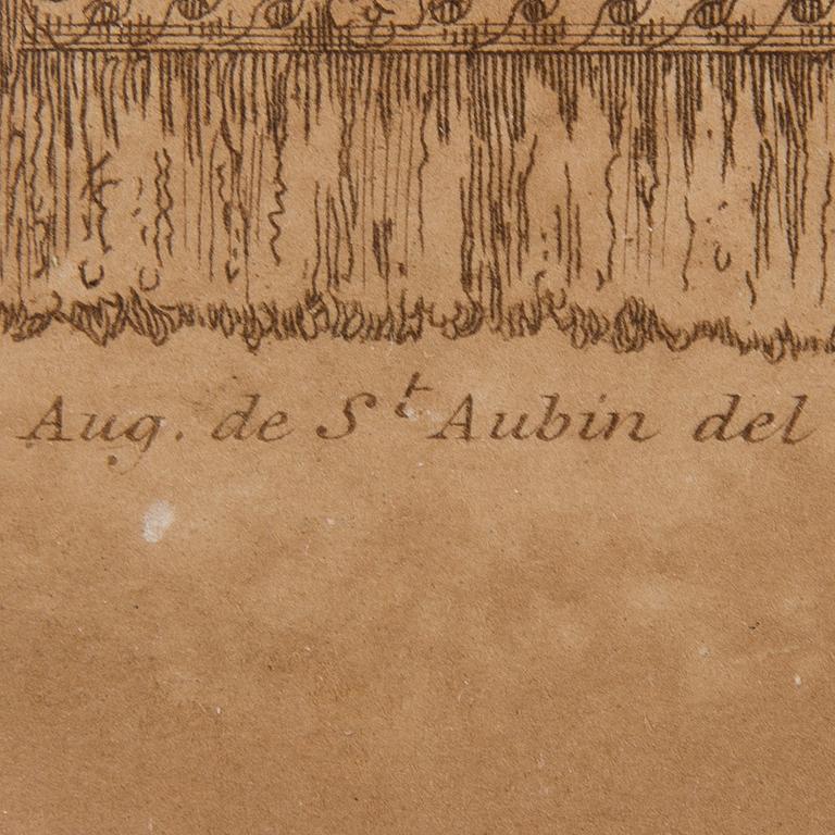 AUGUSTIN DE SAINT-AUBIN, efter, 2 st handkolorerade etsningar, L. Provost, 1800-tal.