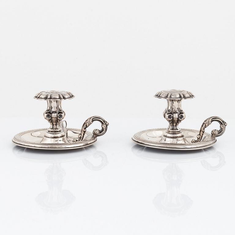 Lars Larson & Co, nattljusstakar, ett par, silver, Göteborg 1866.