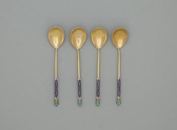 A set of four Russian 19th century silver-gilt coffee-spoons, unidentified makers mark, Moscow 1880's.