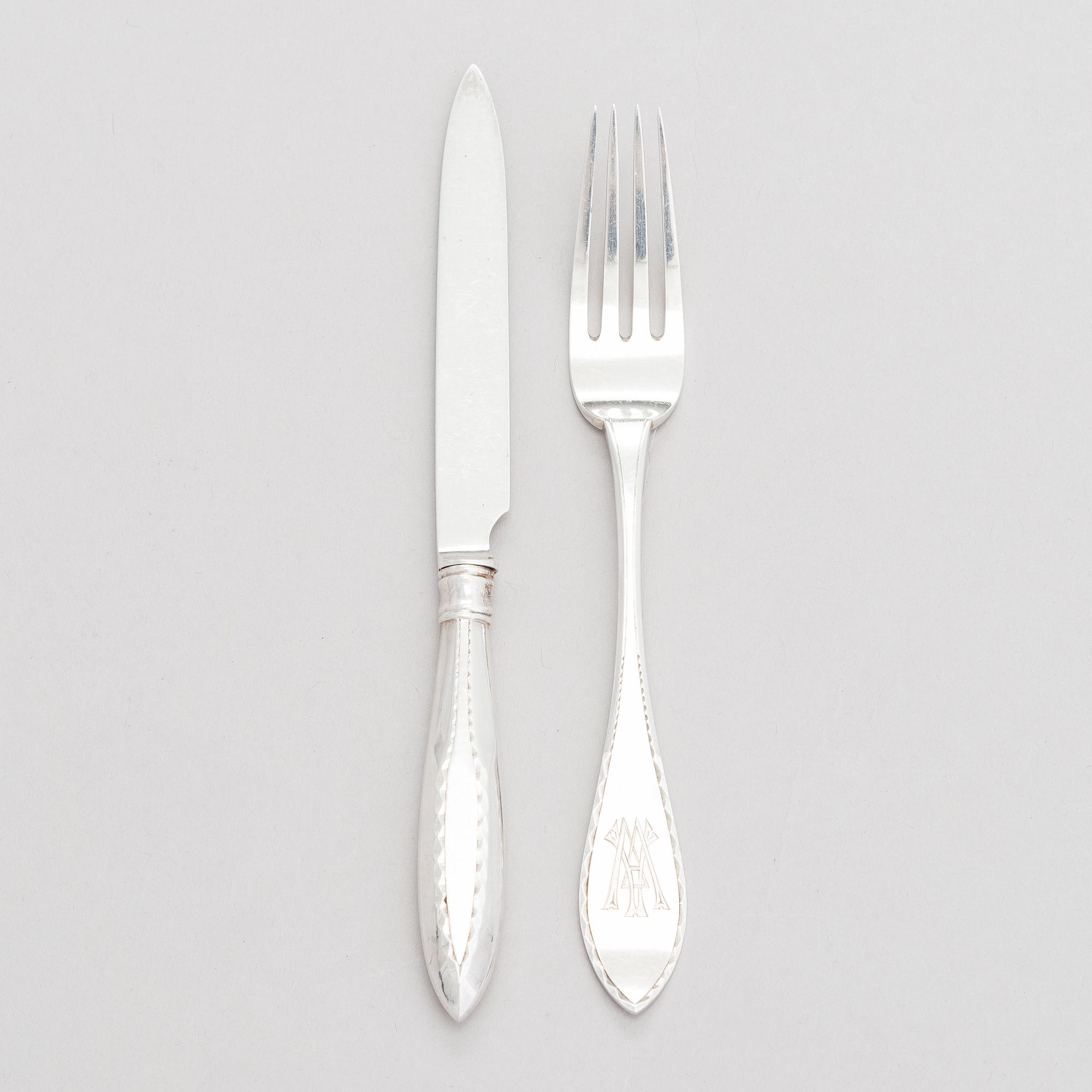 Otto Roland Mellin, fruktbestick, 16 st, silver, Helsingfors 1901-02.