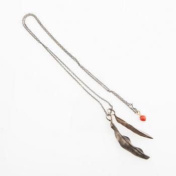 Ole Lynggaard, chain, oxidised silver, with pendants in silver and coral with 18k gold.