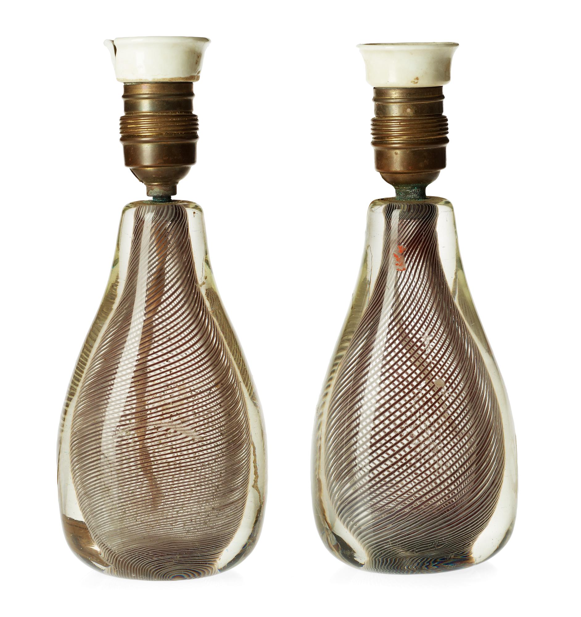 BORDSLAMPOR, ett par, glas. Venini, Murano 1935-43.