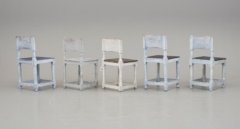 STOLAR, 5 stycken, provinsarbeten i barock, 1700-/1800-tal.