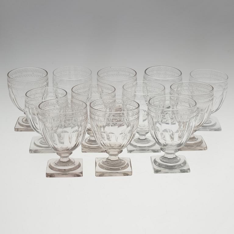 TWELVE GLASSES, 19th century.