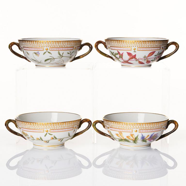 A set of 12 Royal Copenhagen 'Flora Danica' equelles with stands, Denmark, 20th Century.