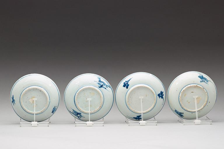 A group of four blue and white dishes, Ming dynasty, 17th Century.