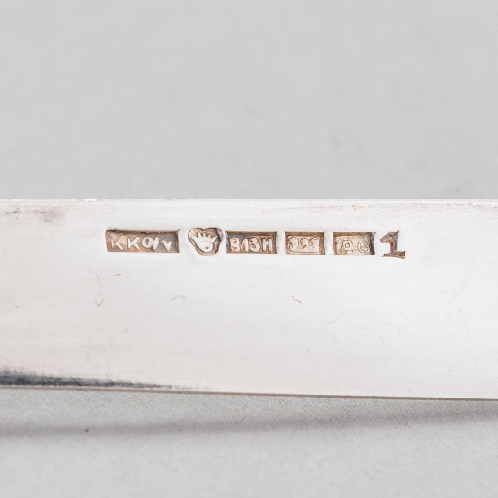 Fruktknivar, 6 st, skål och tesil, silver, Finland 1922-31.