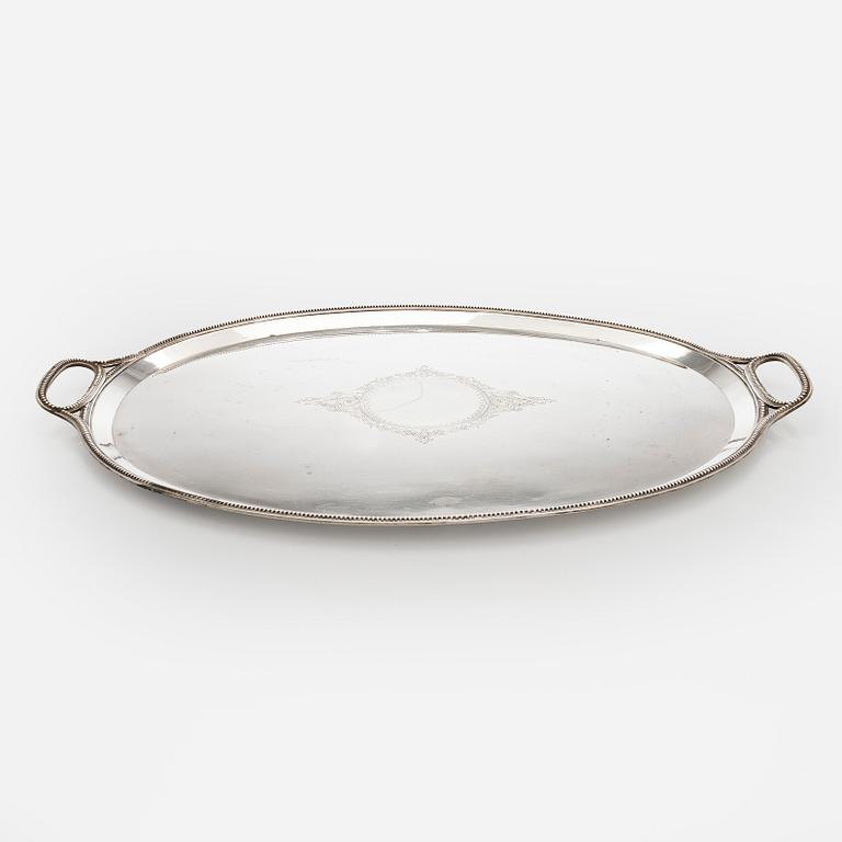 A Khlebnikov silver tray, with the Imperial court supplier's mark, Moscow 1888.