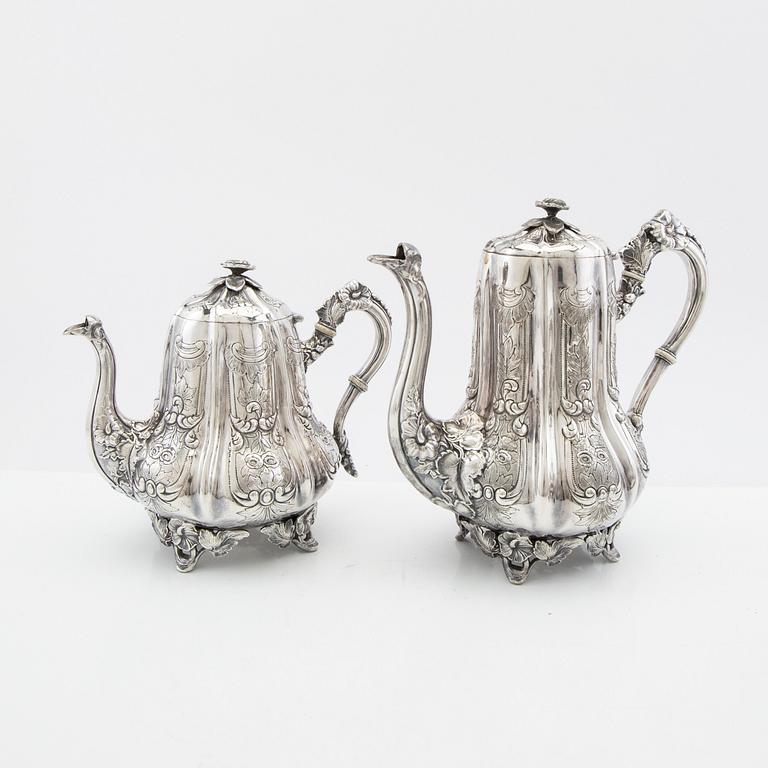 Coffee service, 4 pieces, silver-plated, 20th century.