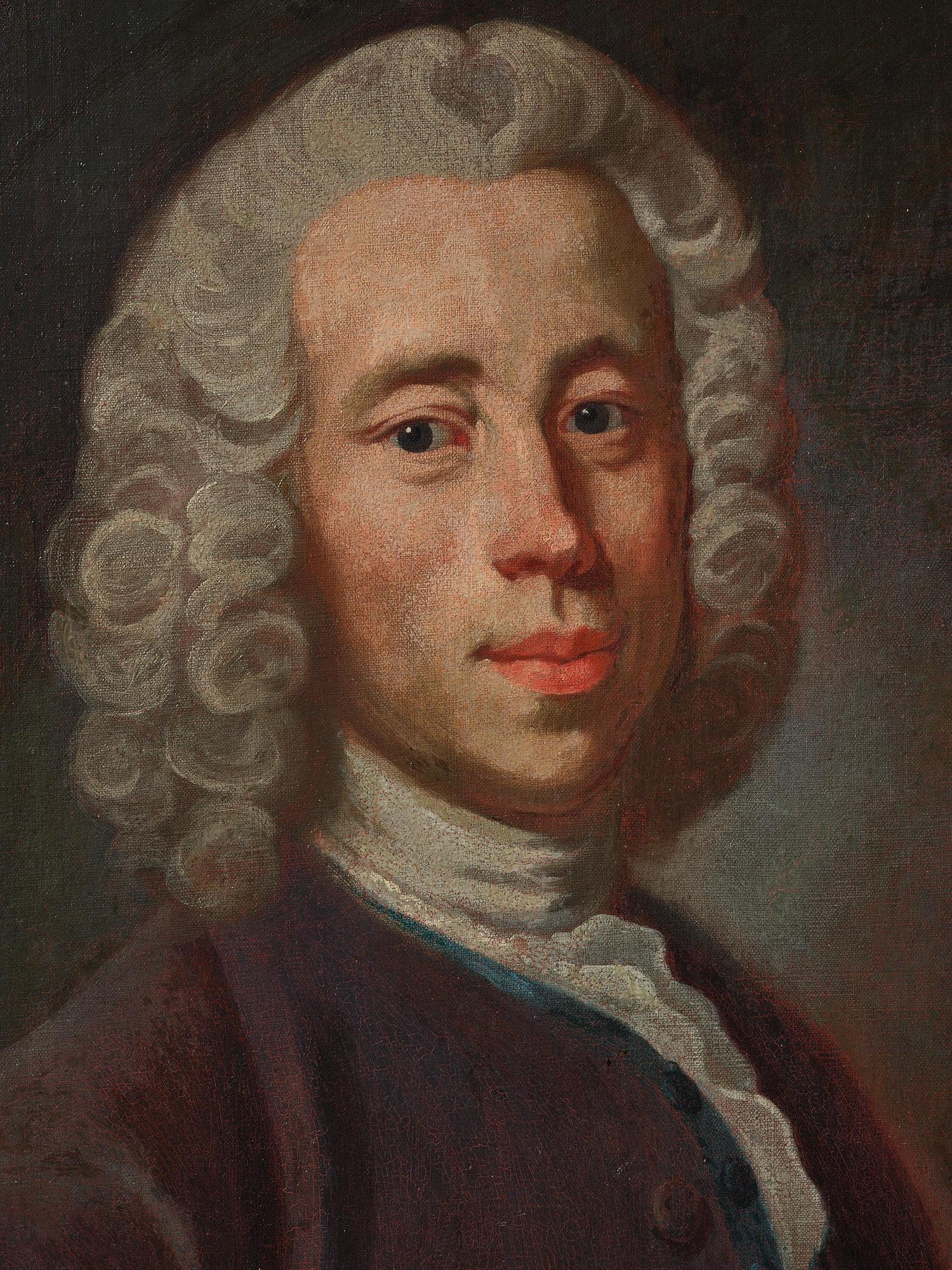 Olof Arenius, attributed to, Man in a brown coat and blue waistcoat, waist-up portrait.