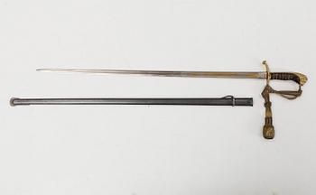 A Swedish infantry officer's sword 1899 pattern with steel scabbard.