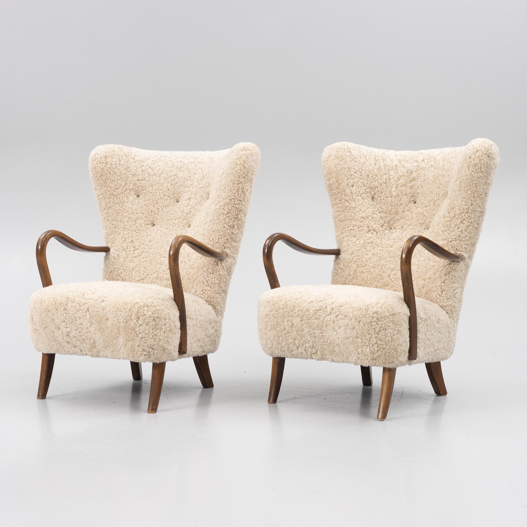 Alfred Christensen, tillskrivna, fåtöljer, ett par, Slagelse Møbelfabrik, Danmark 1950-tal.