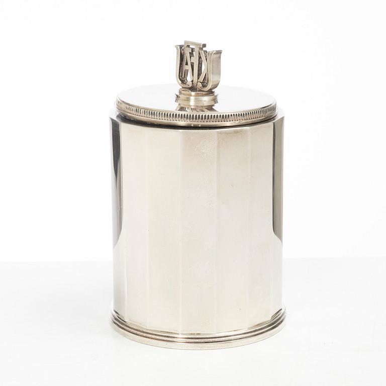 Atelier Borgila, tobaksburk med lock, sterling silver, Stockholm 1937.