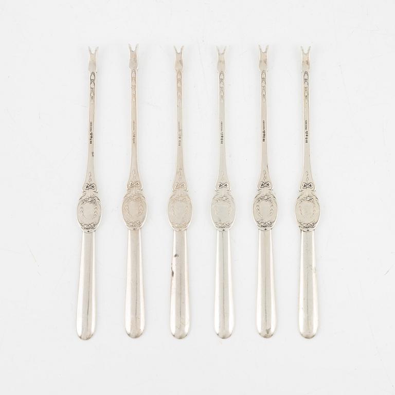 W.A. Bolin, lobster forks, set of 6, silver, Stockholm 1940.