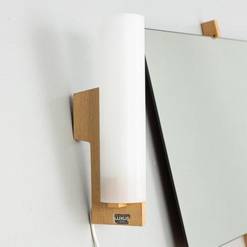 Uno & Östen Kristiansson, wall-mounted dressing table with wall lamps and stool, Luxus, 1960s.