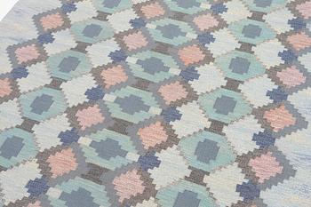 Judith Johansson, a carpet, 'Myosotis' ('Forget-me-not'), flat weave, c. 278 x 205 cm, signed JJ.