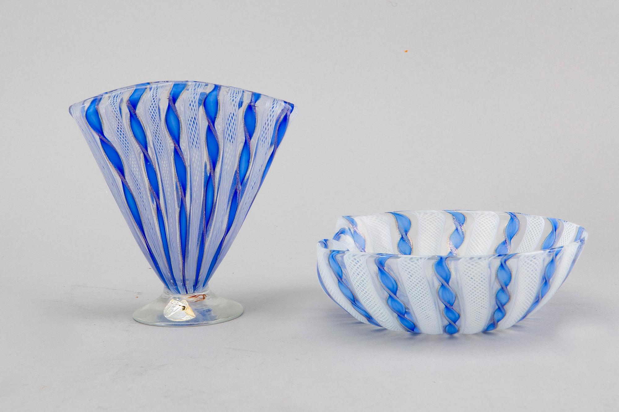 A vase and bowl Murano mid 1900s.