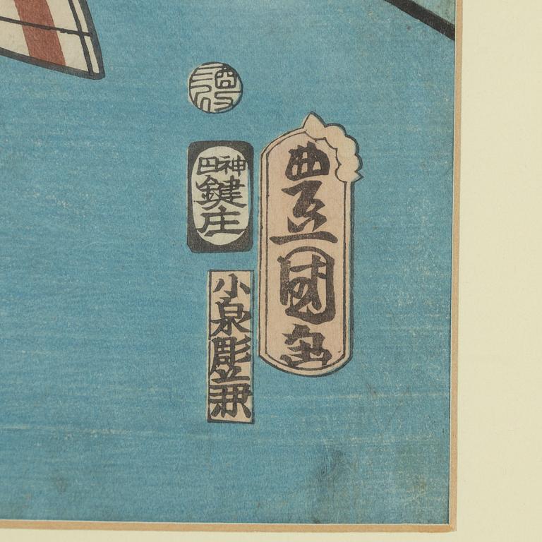 Utagawa Kunisada, two woodblock prints in colours, mid 19th Century.