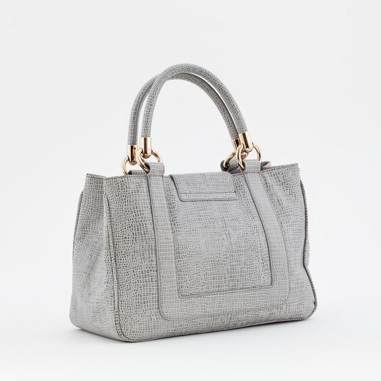 EMPORIO ARMANI, a grey lizzard embossed leather handbag.