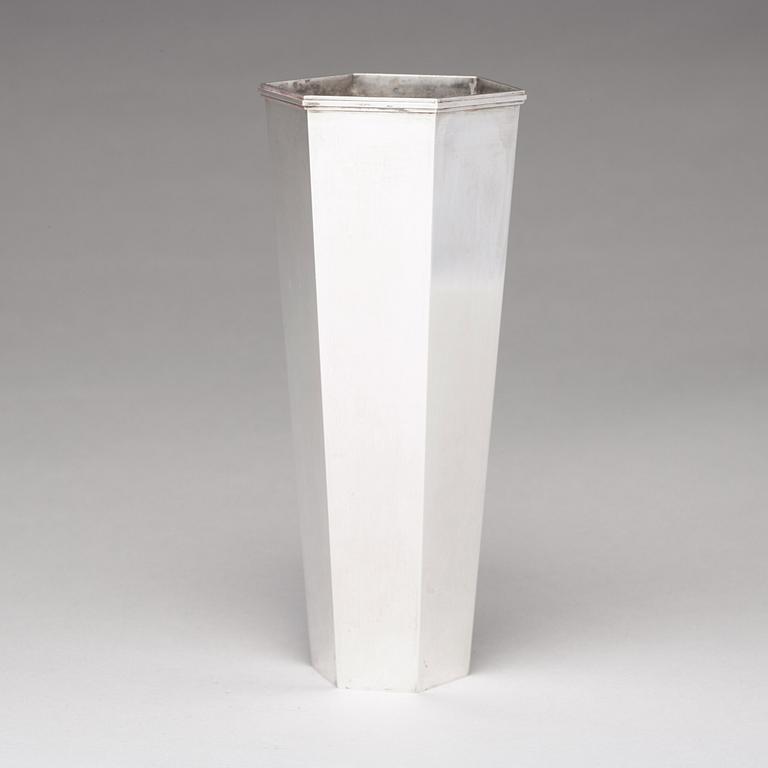 Wiwen Nilsson, a sterling silver hexagonal vase, Lund, Sweden 1965.