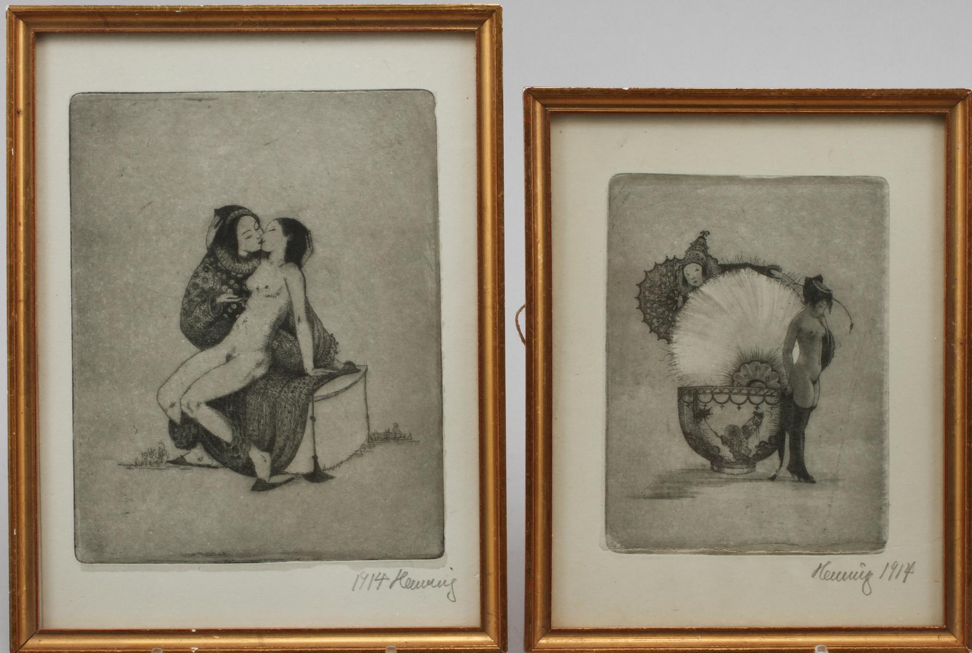 GERHARD HENNING, 18 etsningar, omkring 1914. Samt en bok: Gerhard Hennings etsningar, Gösta Lilja, Allhems förlag, 1952.