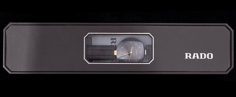 ARMBANDSUR, Rado, svart läderarmband, originaletui. Garantikort 1990.