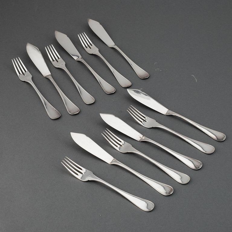 FISKBESTICK, CG Hallberg, silver, 12 delar.
