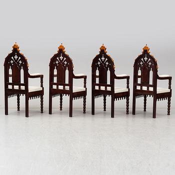 Eight Gothic Revival / Neo-Gothic Chairs, probably Austria, 19th century.