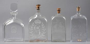 FLASKOR, 4 st, glas, 1900-tal.