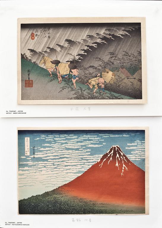 TRÄSNITT, 2 st. Japan, Hokusai och Hiroshige. Omkring 1900.