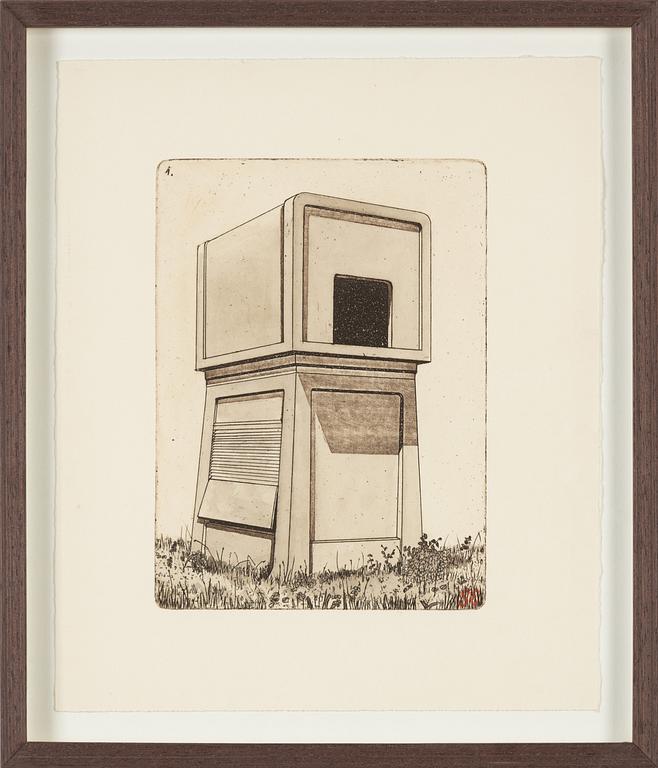 Sten Eklund, etching with coloring, signed.