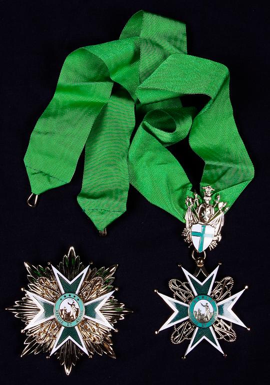 KRASCHAN SAMT ORDENSTECKEN, metall, emalj, Sankt Lazarusorden av Jerusalem, Svenska grenen. Toye, Kenning & Spencer, London. Sent 1900-tal.