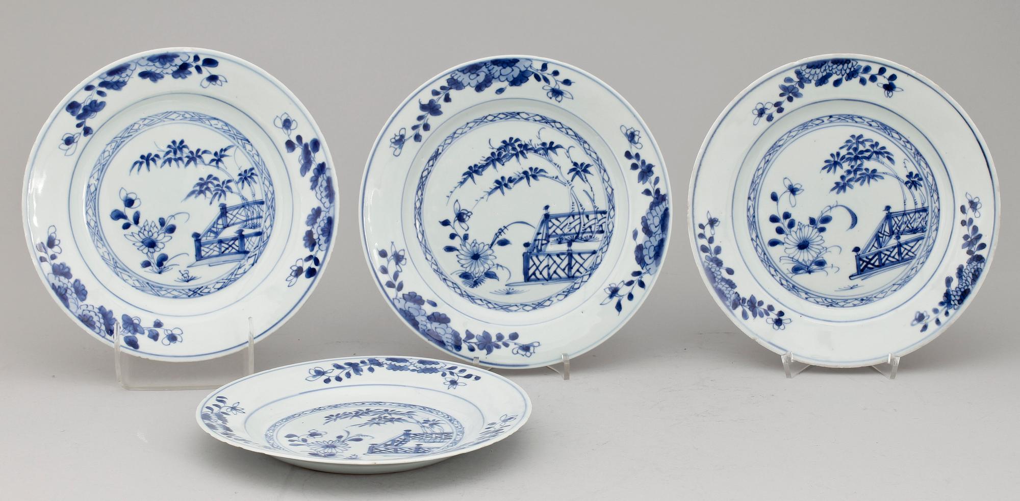 TALLRIKAR, 4 st, porslin, Kina, 1700-tal.