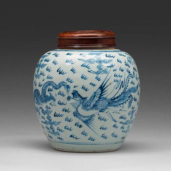 A blue and white phoenix and dragon jar, Qing dynasty, 18th Century.