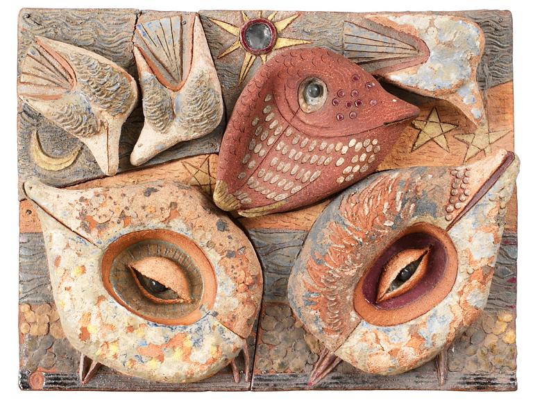 A Tyra Lundgren stoneware relief.