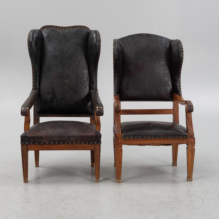 Two similar wing-back chairs, Northern Europe, late 18th century.