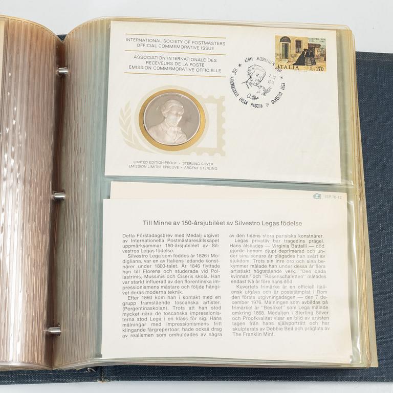 Collector's coins, 36 pcs, sterling silver, International Society of Postmasters, commemorative edition, 1975-1977.