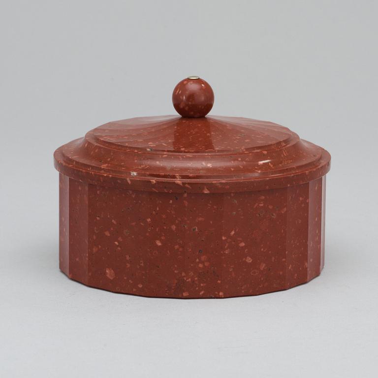 A Swedish Empire early 19th century porphyry butter box.