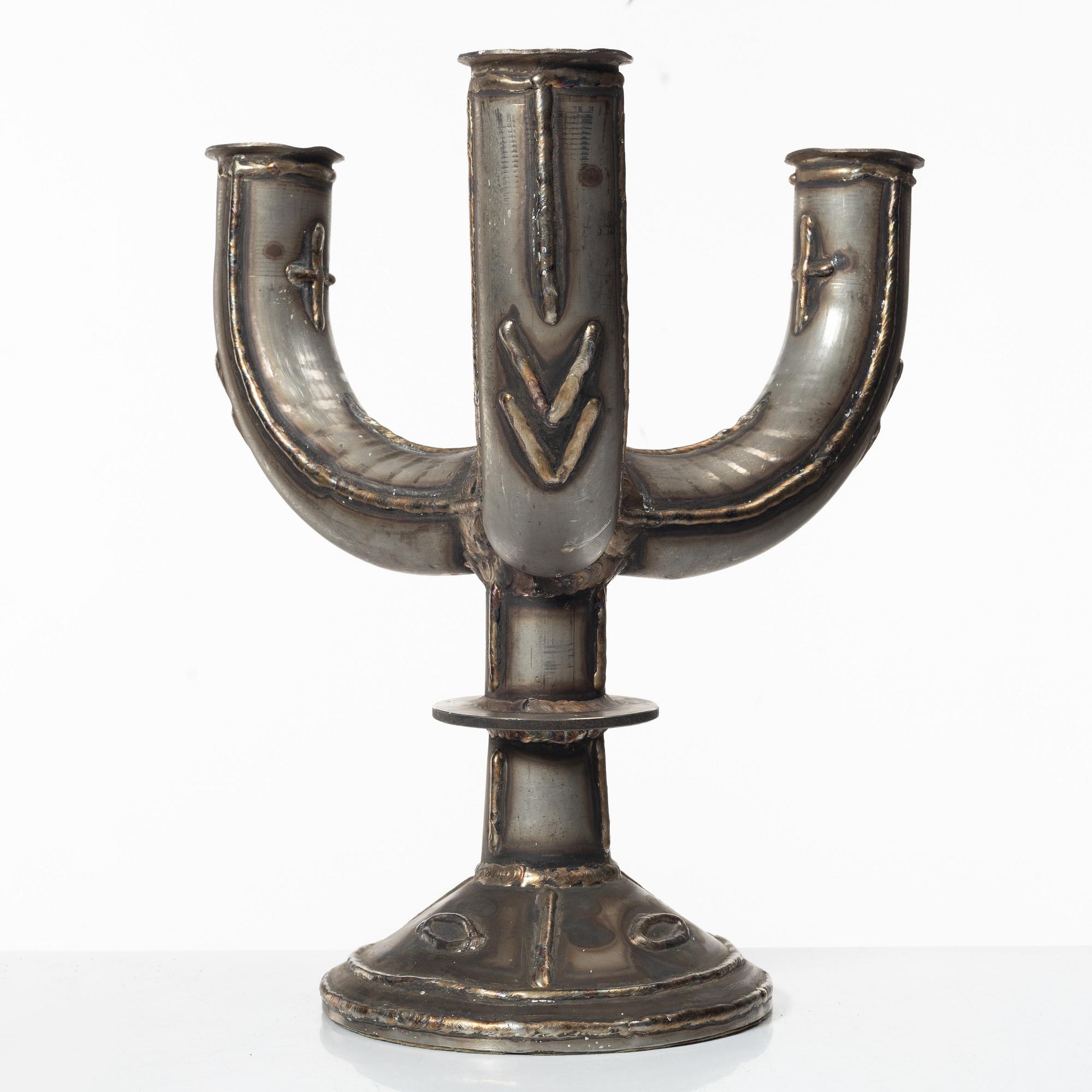 Allan Ebeling, candelabrum for three candles, wrought iron, Torshälla 1964.