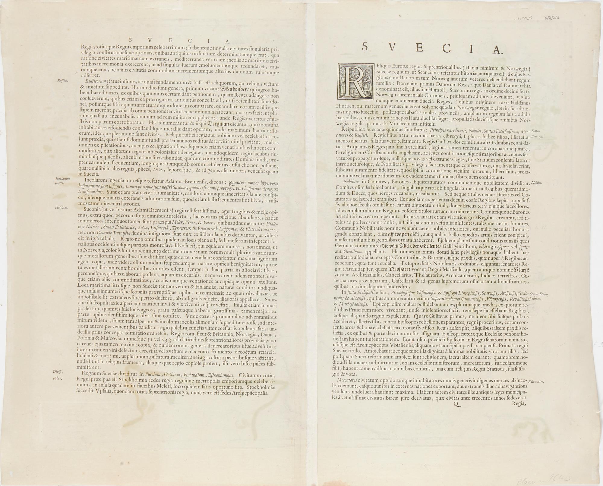 A hand coloured copper plate map by Anders Bure, 17th Century.