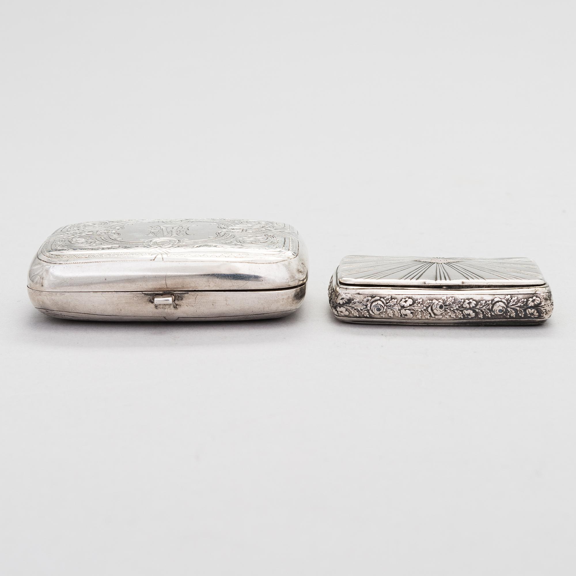 A 19th-century silver box and cigarette case, Gabriel Wahlbäck, Helsinki 1835 and Frans Viktor Lindroos, Kuopio 1892.