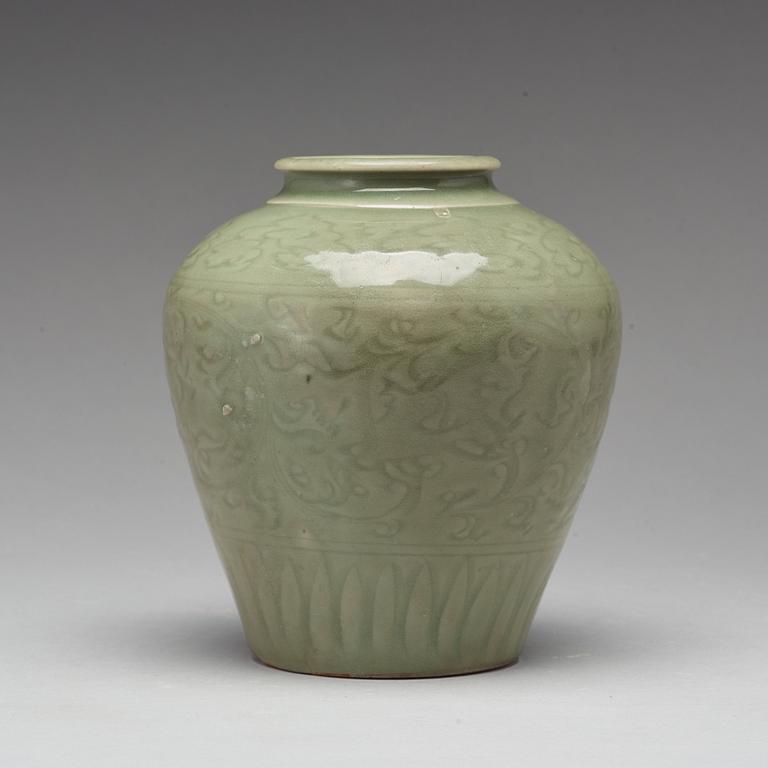 A celadon jar, Ming dynasty (1368-1644).