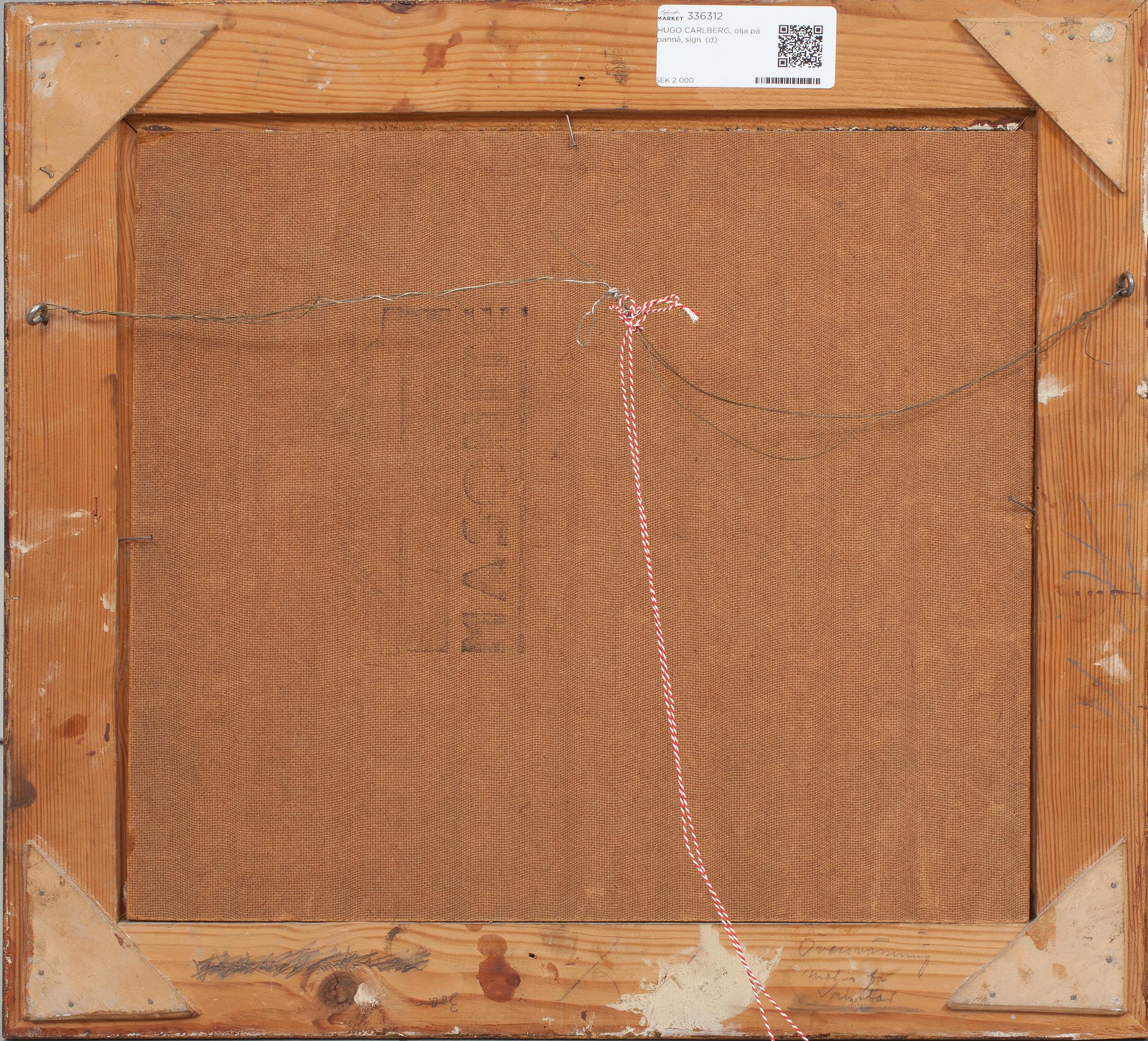 HUGO CARLBERG, olja på pannå, sign.