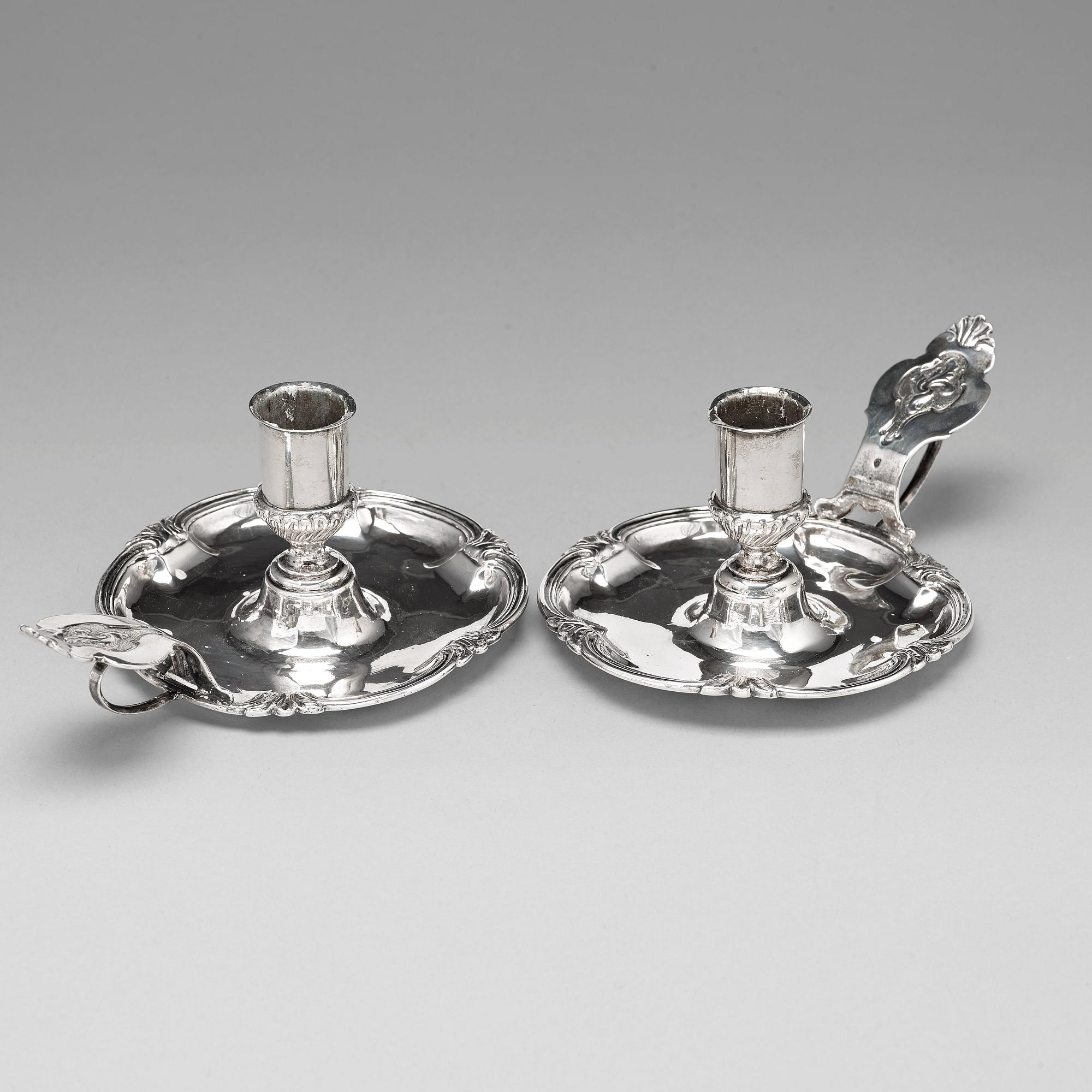 Petter Julin, nattljusstakar, ett par, silver, Köping 1756, rokoko.