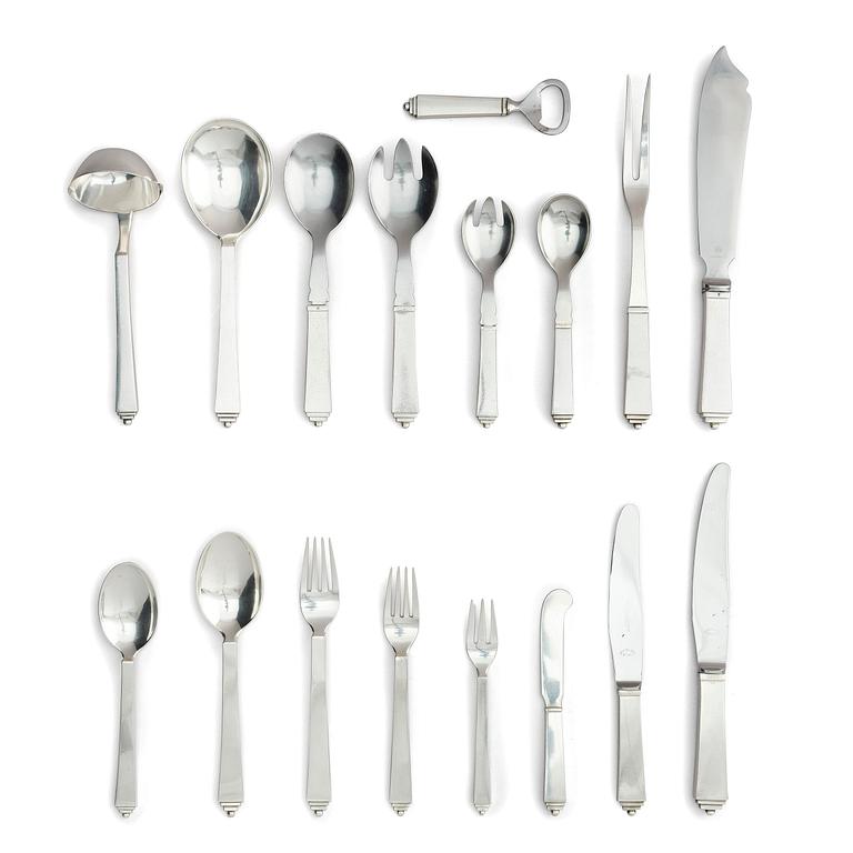 Georg Jensen, a set of 99 pieces of sterling silver flatware, model 'Pyramide', design Harald Nielsen, Copenhagen 1933-1977.