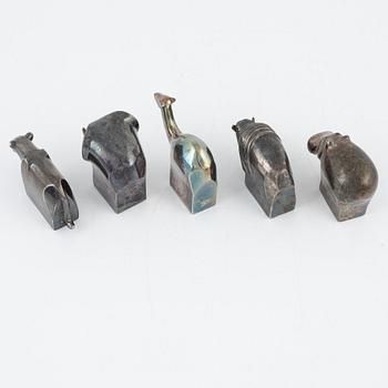 Gunnar Cyrén, five figurines, silver-plated zinc, Dansk Designs, Japan.