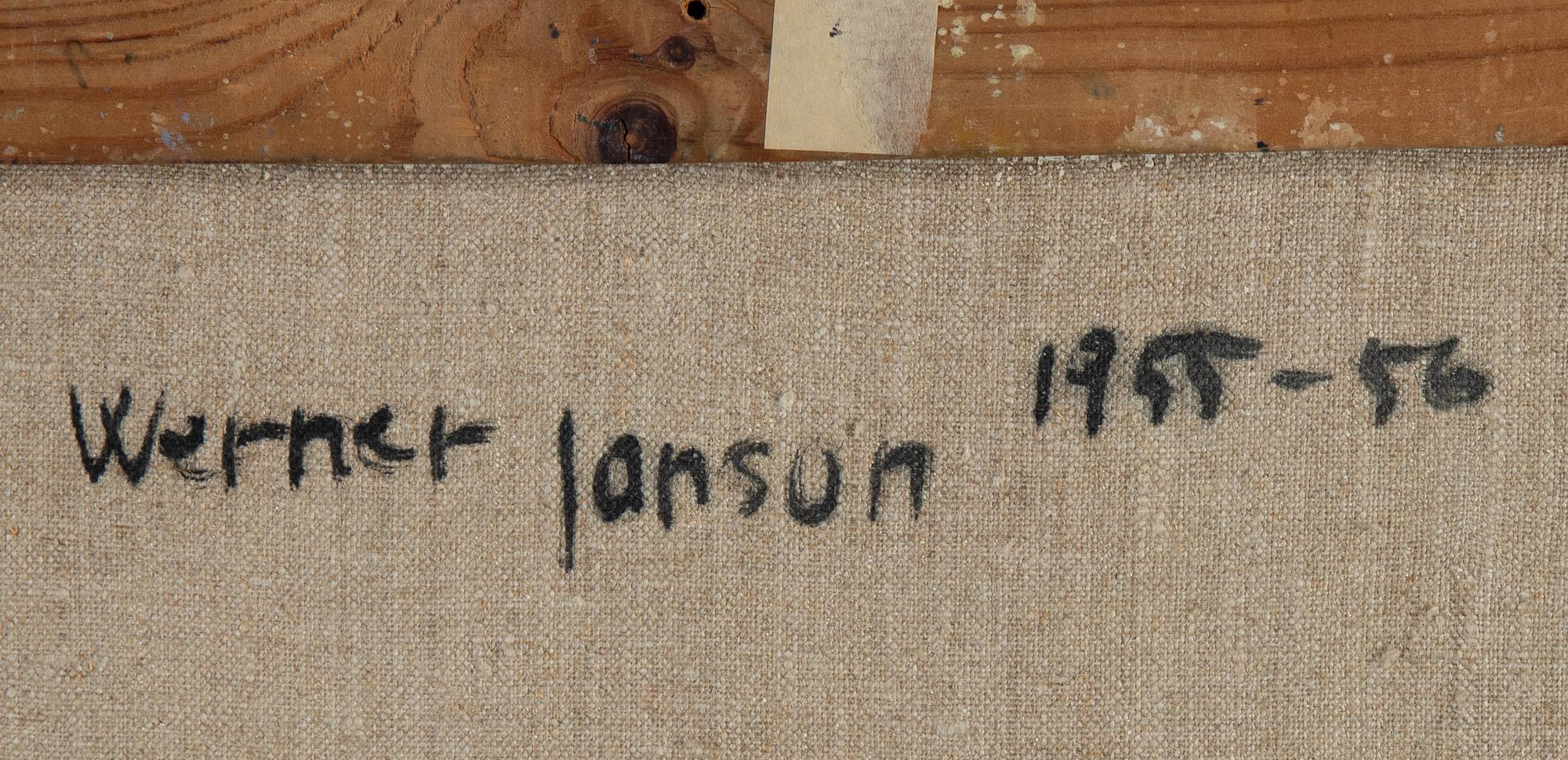 Werner Janson, mixed media on canvas, signed. Dated 1955-56 verso.