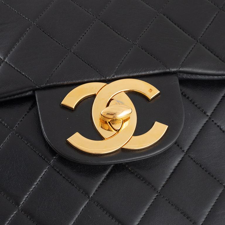 Chanel, a black leather 'Jumbo Flap Bag', 1980's/90's.