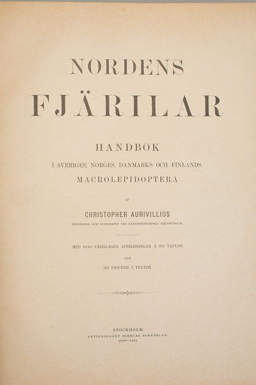 BOK, "Nordens fjärilar" av Christopher Aurivillius, Stockholm 1891.