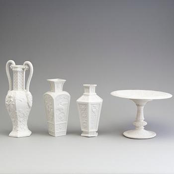 THREE PARIAN VASES AND A TAZZA, Gustafsberg and Rörstrand, ca 1900.